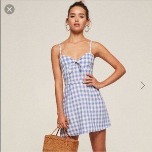 Reformation Beliz Gingham Linen Dress Blue/White L